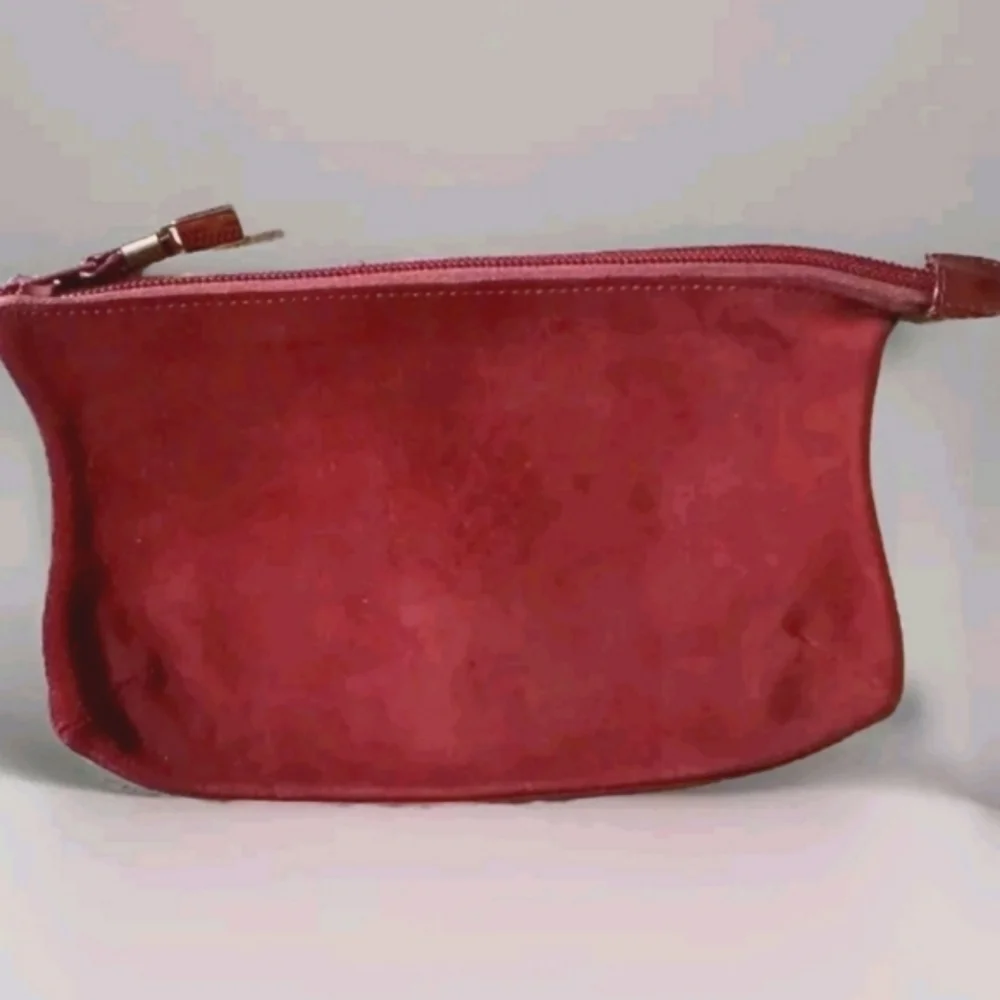 Loewe Burgundy Leather Suede Anagram Pouch